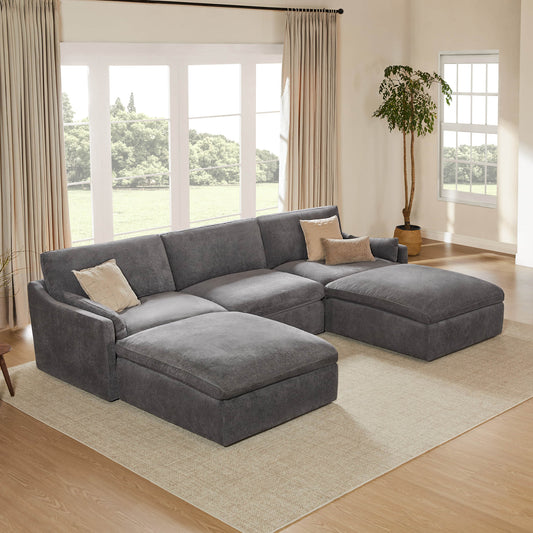 Modular 5-Seater Sofa with Chaise Lounge Design