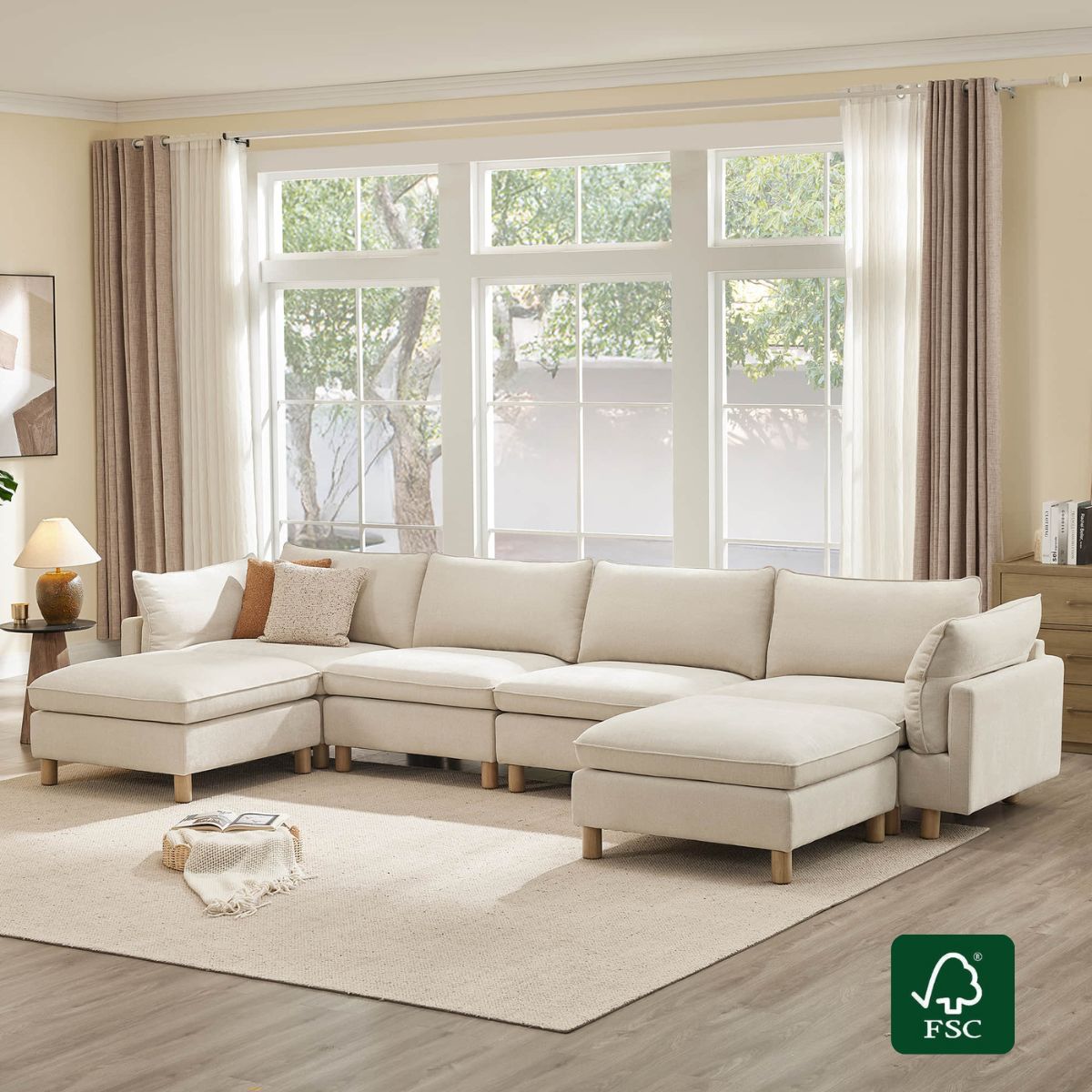 Modular 6-Seat Sectional Sofa with Wooden Legs