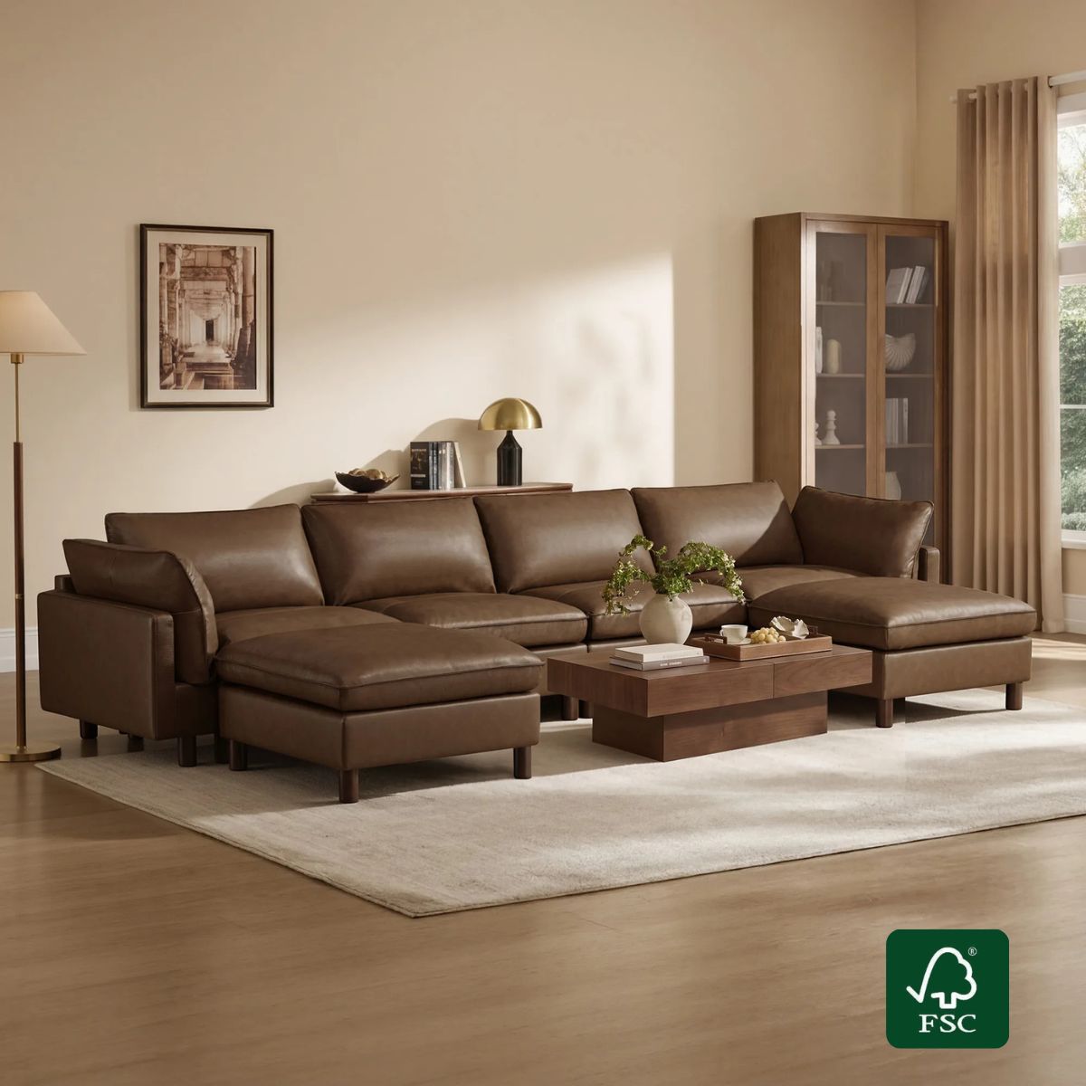 Modular 6-Seat Sectional Sofa with Wooden Legs