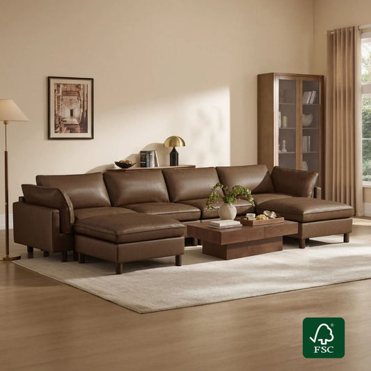 Modular 6-Seat Sectional Sofa with Wooden Legs