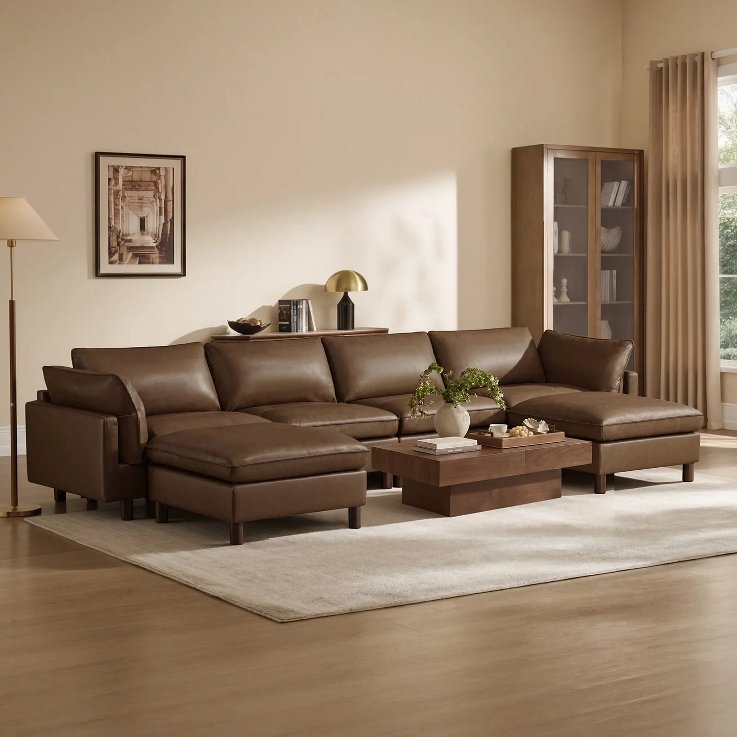 Modular 6-Seat Sectional Sofa with Wooden Legs