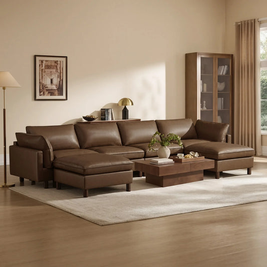 Modular 6-Seat Sectional Sofa with Wooden Legs