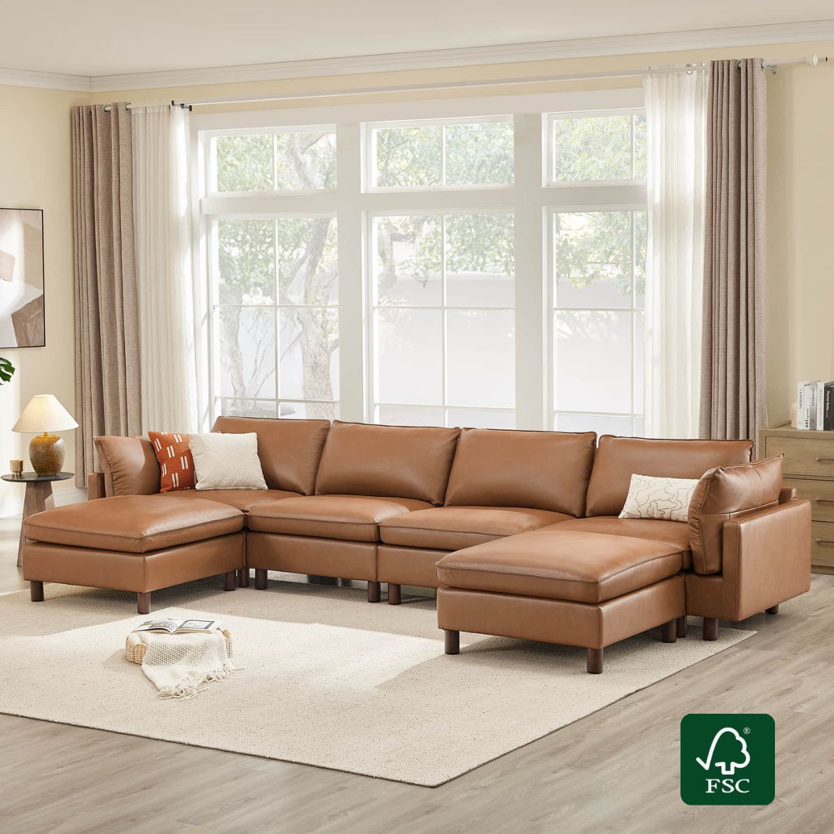 Modular 6-Seat Sectional Sofa with Wooden Legs