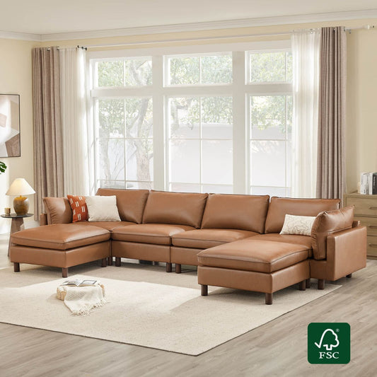 Modular 6-Seat Sectional Sofa with Wooden Legs
