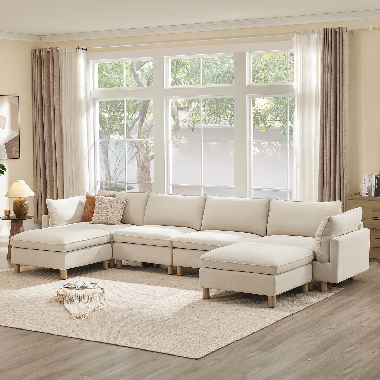 Modular 6-Seat Sectional Sofa with Wooden Legs