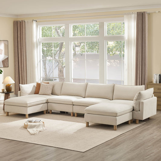 Modular 6-Seat Sectional Sofa with Wooden Legs