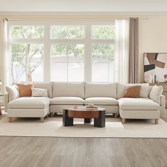 Modular 6-Seat Sectional Sofa with Wooden Legs