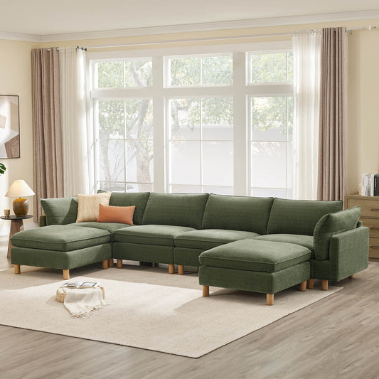 Modular 6-Seat Sectional Sofa with Wooden Legs