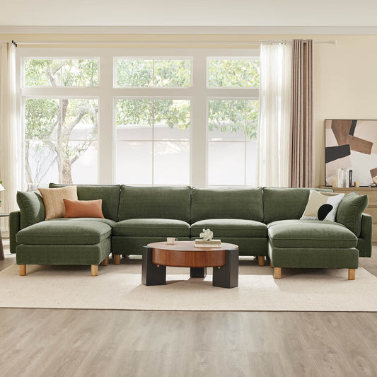 Modular 6-Seat Sectional Sofa with Wooden Legs