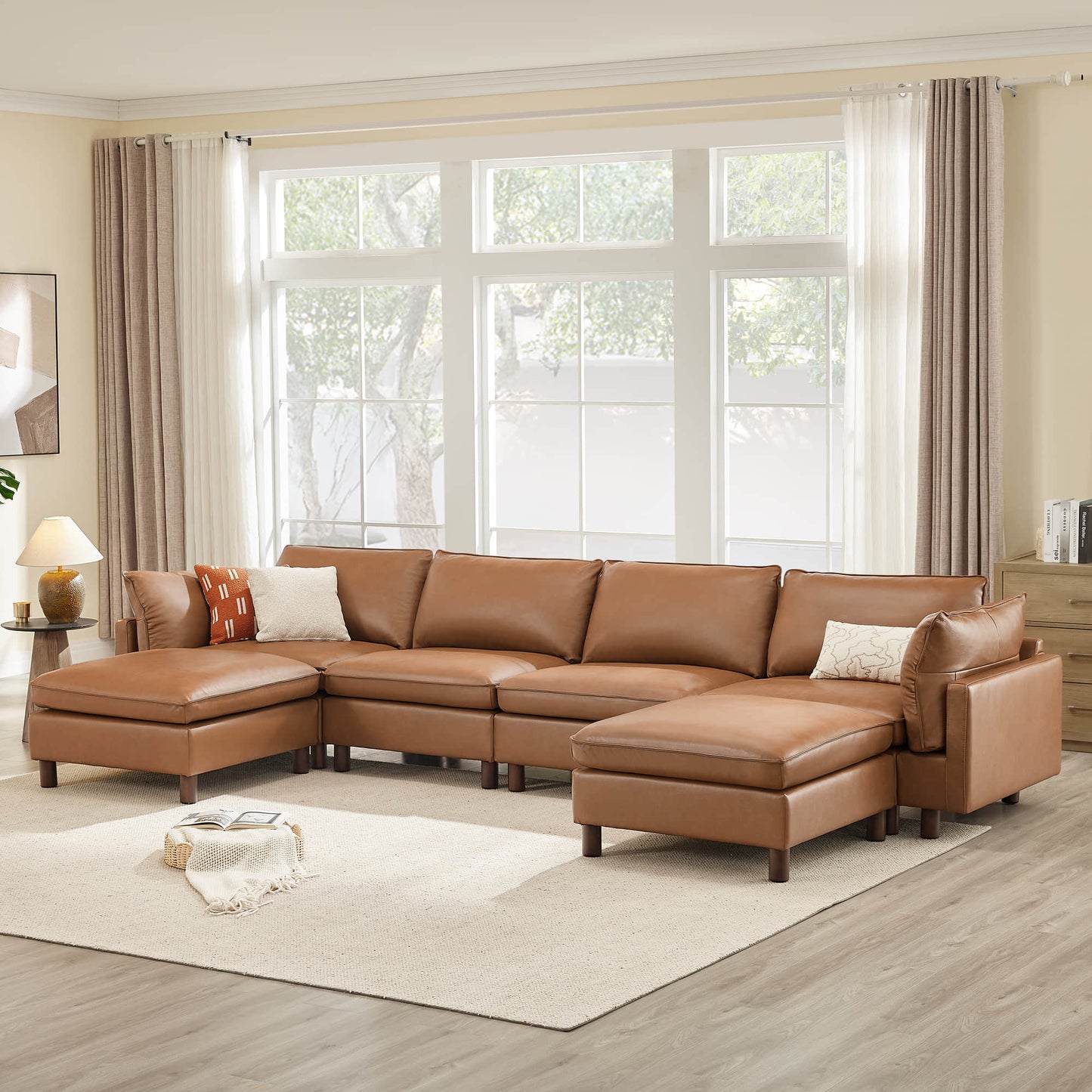 Modular 6-Seat Sectional Sofa with Wooden Legs
