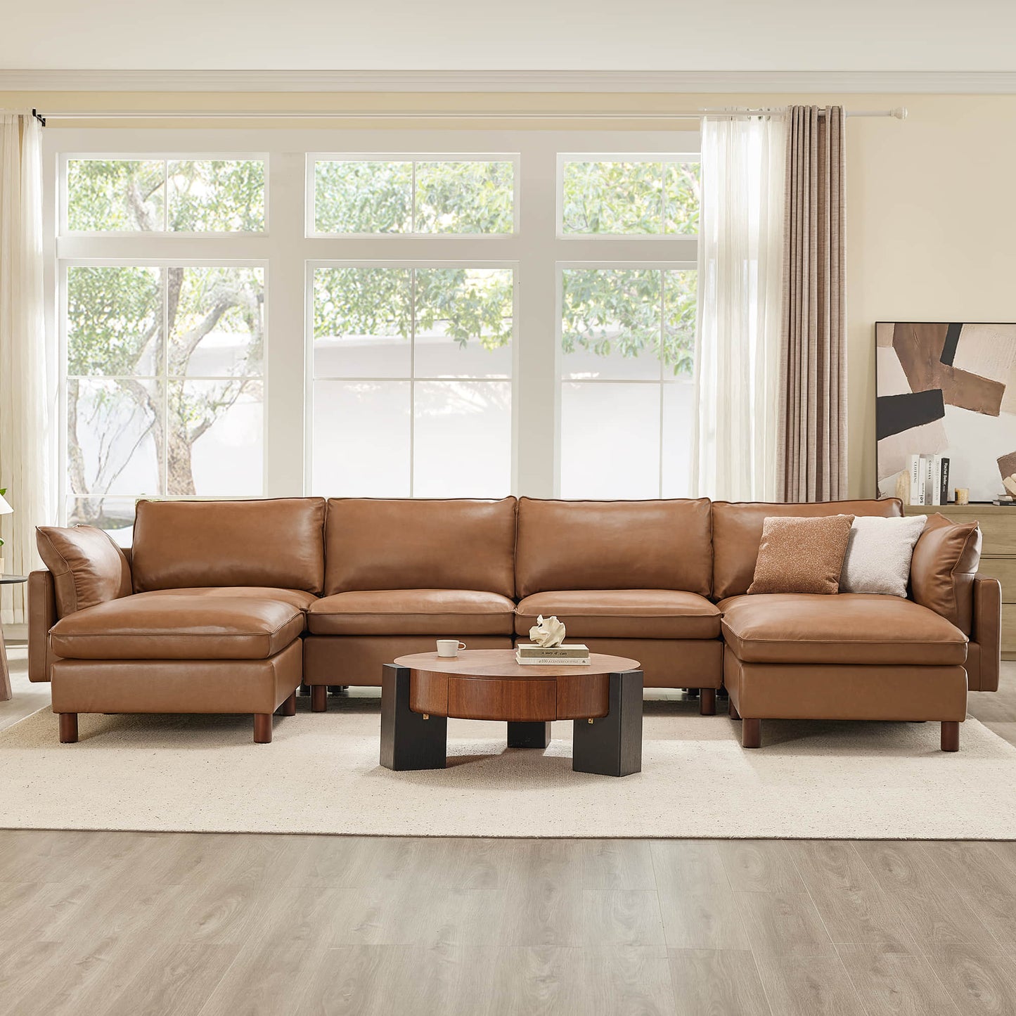 Modular 6-Seat Sectional Sofa with Wooden Legs