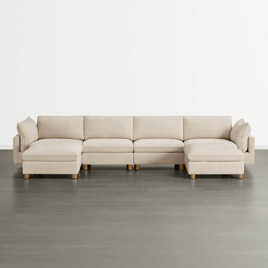 Modular 6-Seat Sectional Sofa with Wooden Legs