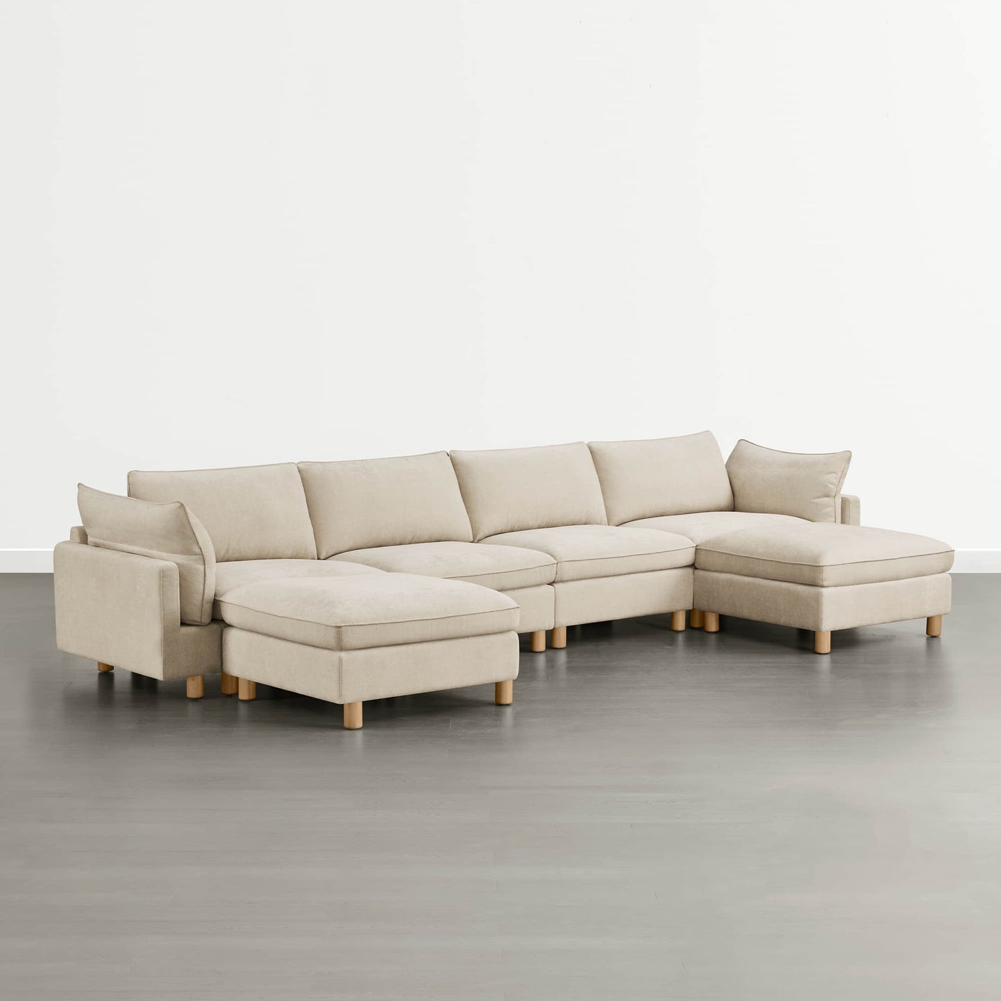 Modular 6-Seat Sectional Sofa with Wooden Legs