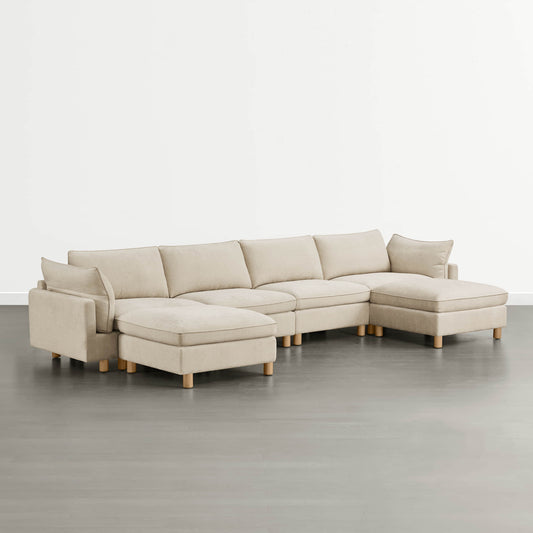 Modular 6-Seat Sectional Sofa with Wooden Legs