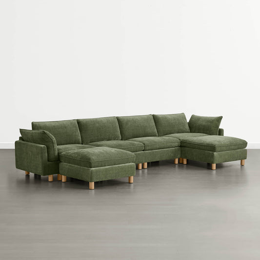Modular 6-Seat Sectional Sofa with Wooden Legs