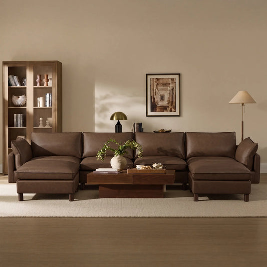 Modular 6-Seat Sectional Sofa with Wooden Legs
