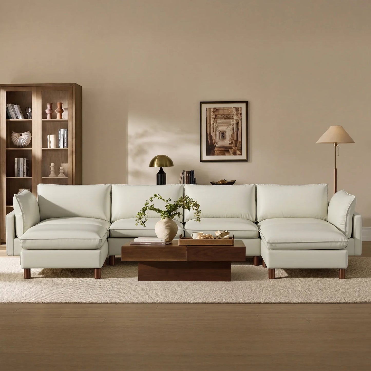 Modular 6-Seat Sectional Sofa with Wooden Legs