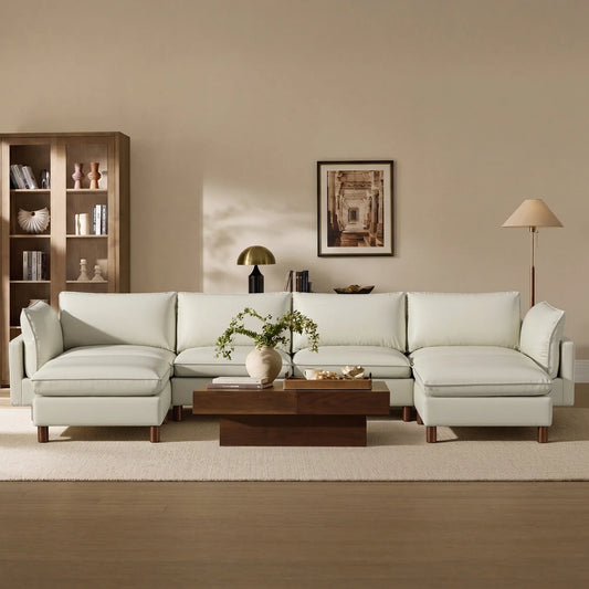 Modular 6-Seat Sectional Sofa with Wooden Legs