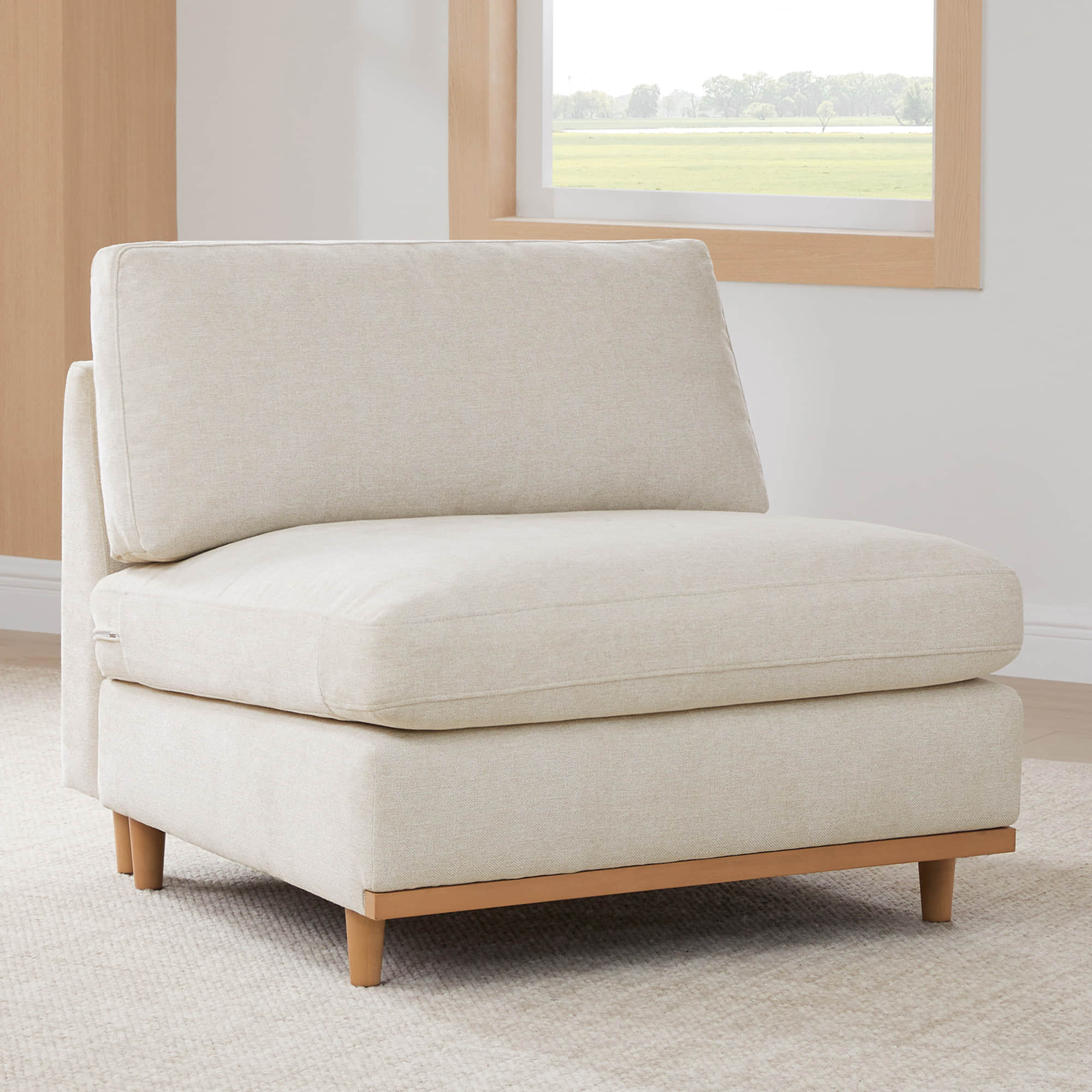 Modular Armless Seat with Overstuffed Feather Cushioning
