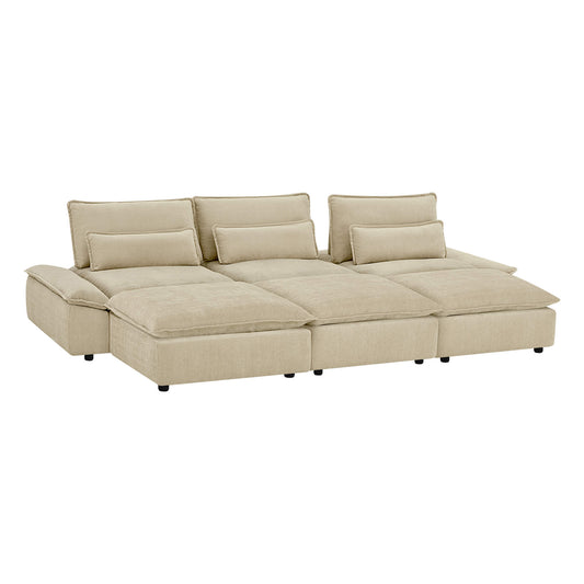 Modular Chenille 6-Seater Sofa with Adjustable Backrest