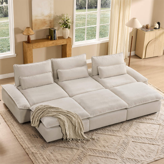 Modular Chenille 6-Seater Sofa with Adjustable Backrest