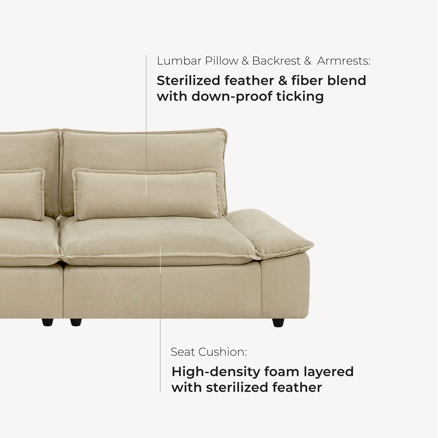 Modular Chenille 6-Seater Sofa with Adjustable Backrest