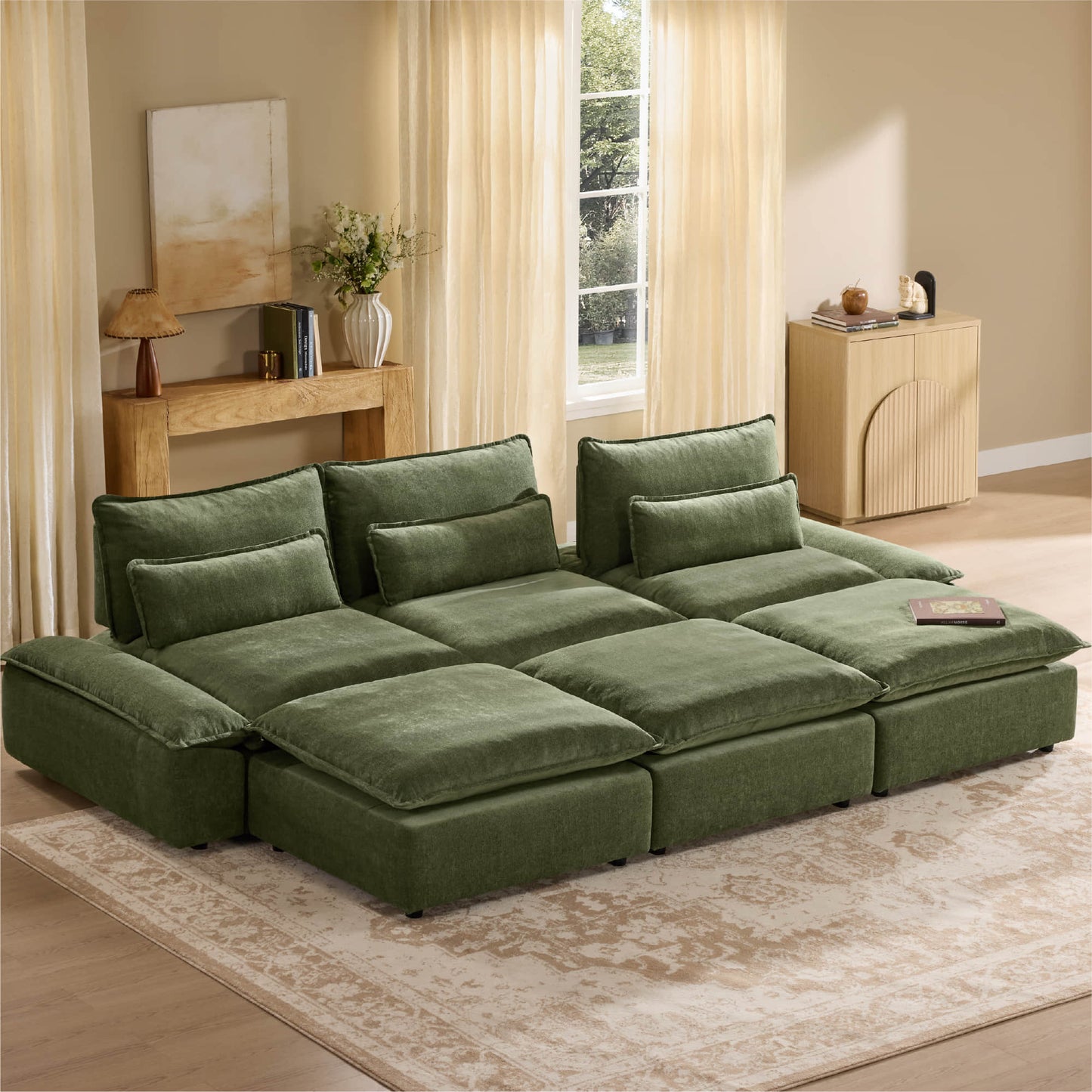 Modular Chenille 6-Seater Sofa with Adjustable Backrest
