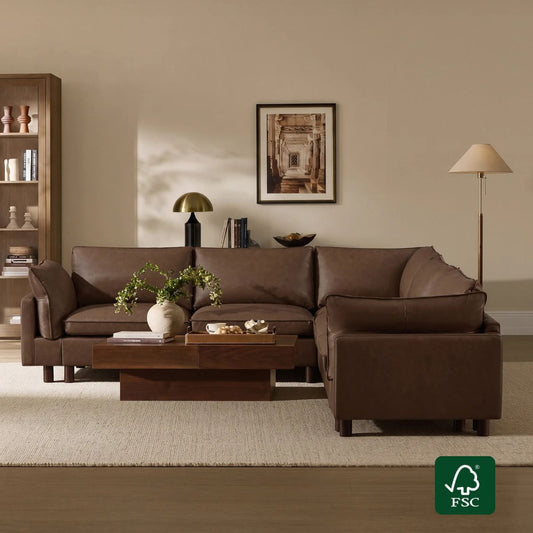 Modular Corner Sectional Sofa in Fabric with Wood Legs