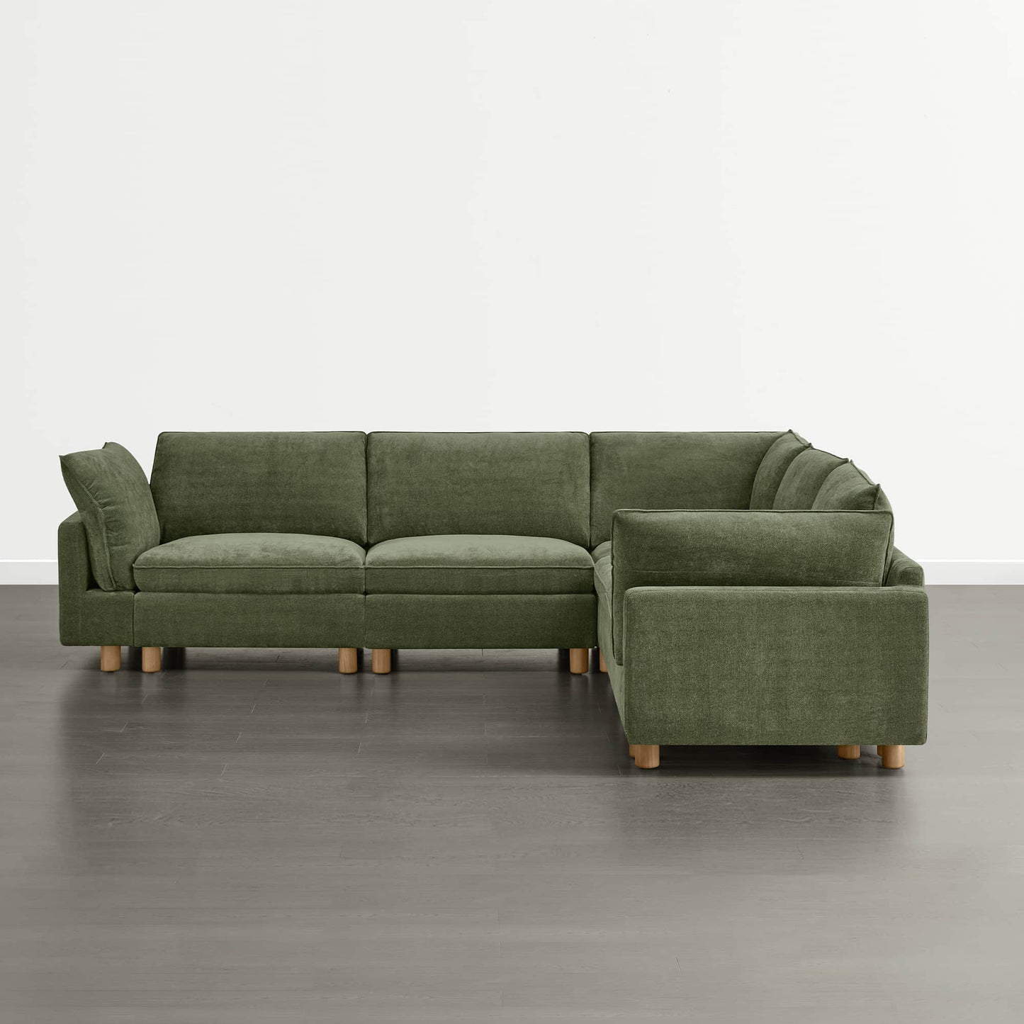 Modular Corner Sectional Sofa in Fabric with Wood Legs