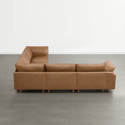 Modular Corner Sectional Sofa in Fabric with Wood Legs