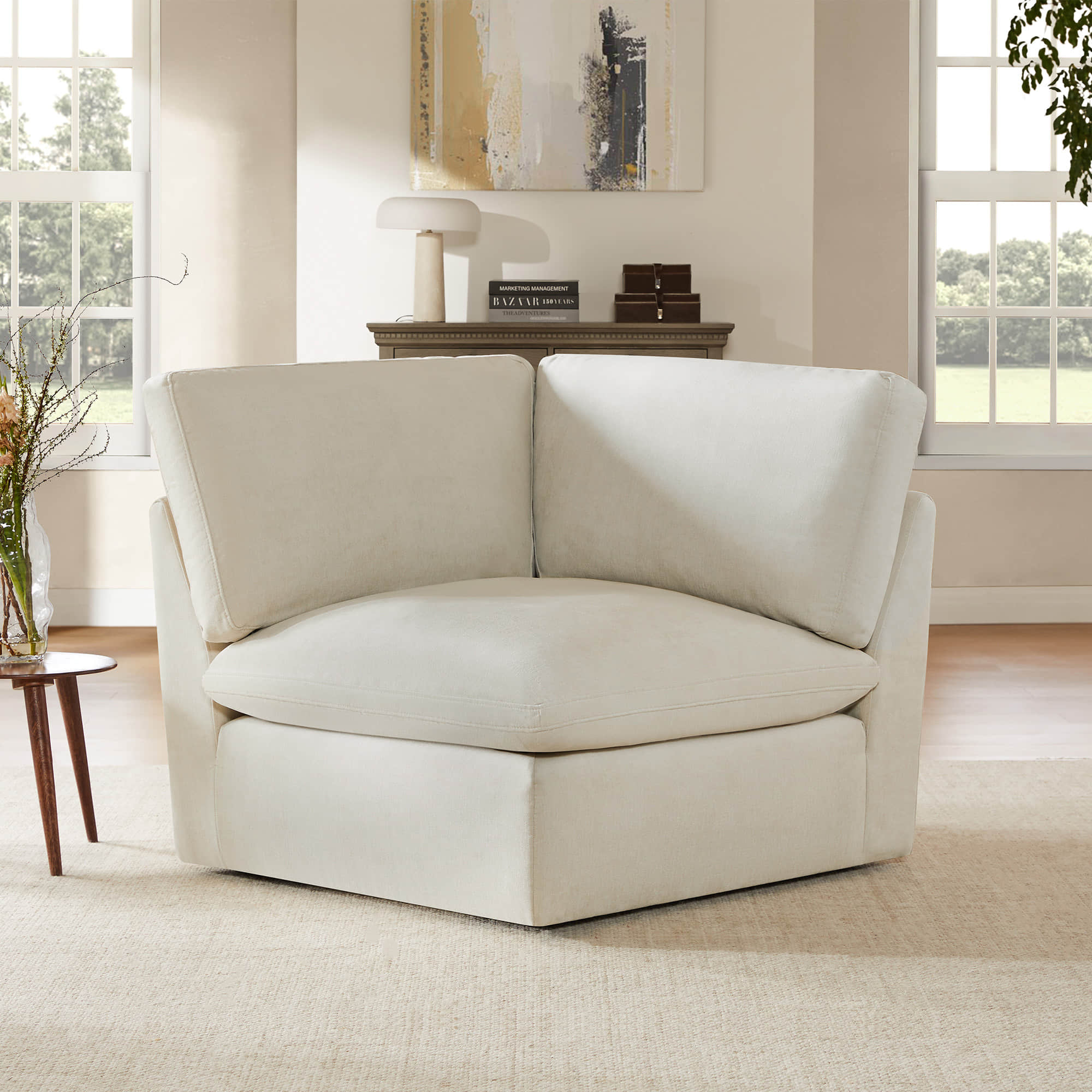 Modular Corner Sofa in Soft Fabric with Cozy Design
