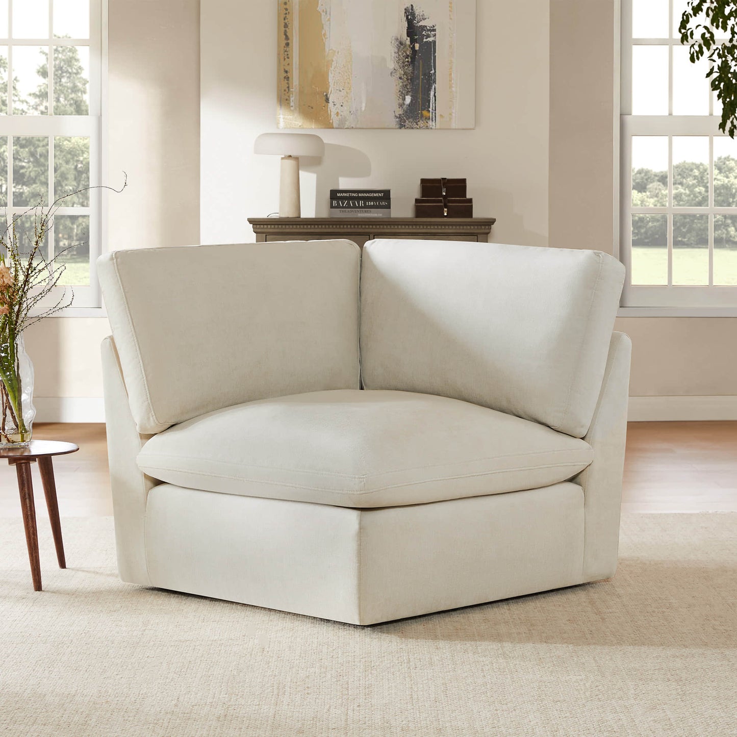 Modular Corner Sofa in Soft Fabric with Cozy Design