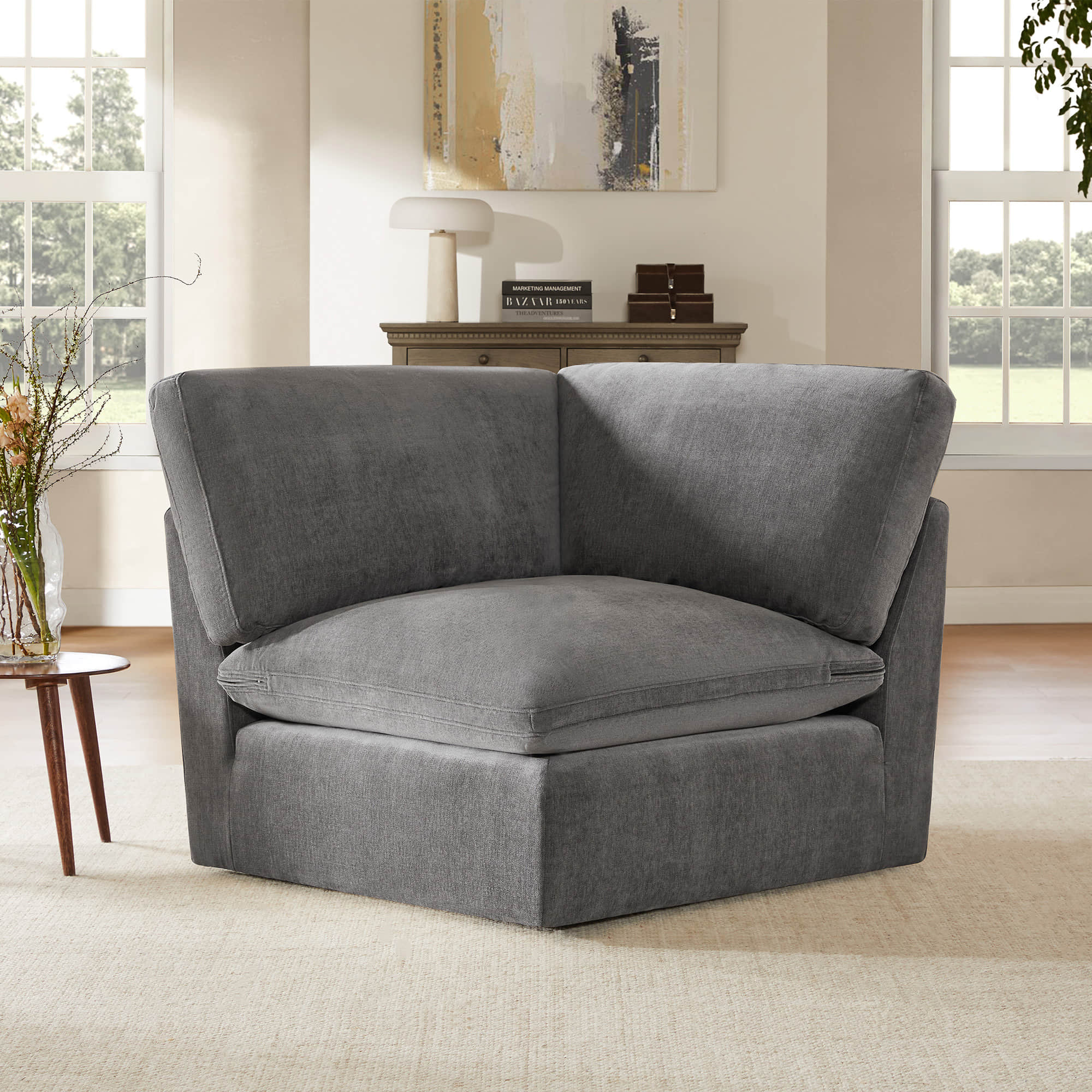 Modular Corner Sofa in Soft Fabric with Cozy Design