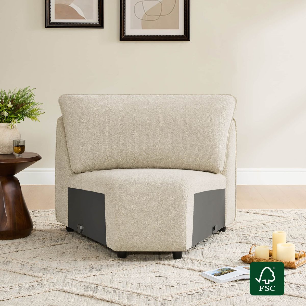 Modular Corner Sofa with Soft Fabric Upholstery