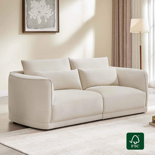 Modular Curved Chenille Sofa in Daisy Design with Down-Filled Cushions