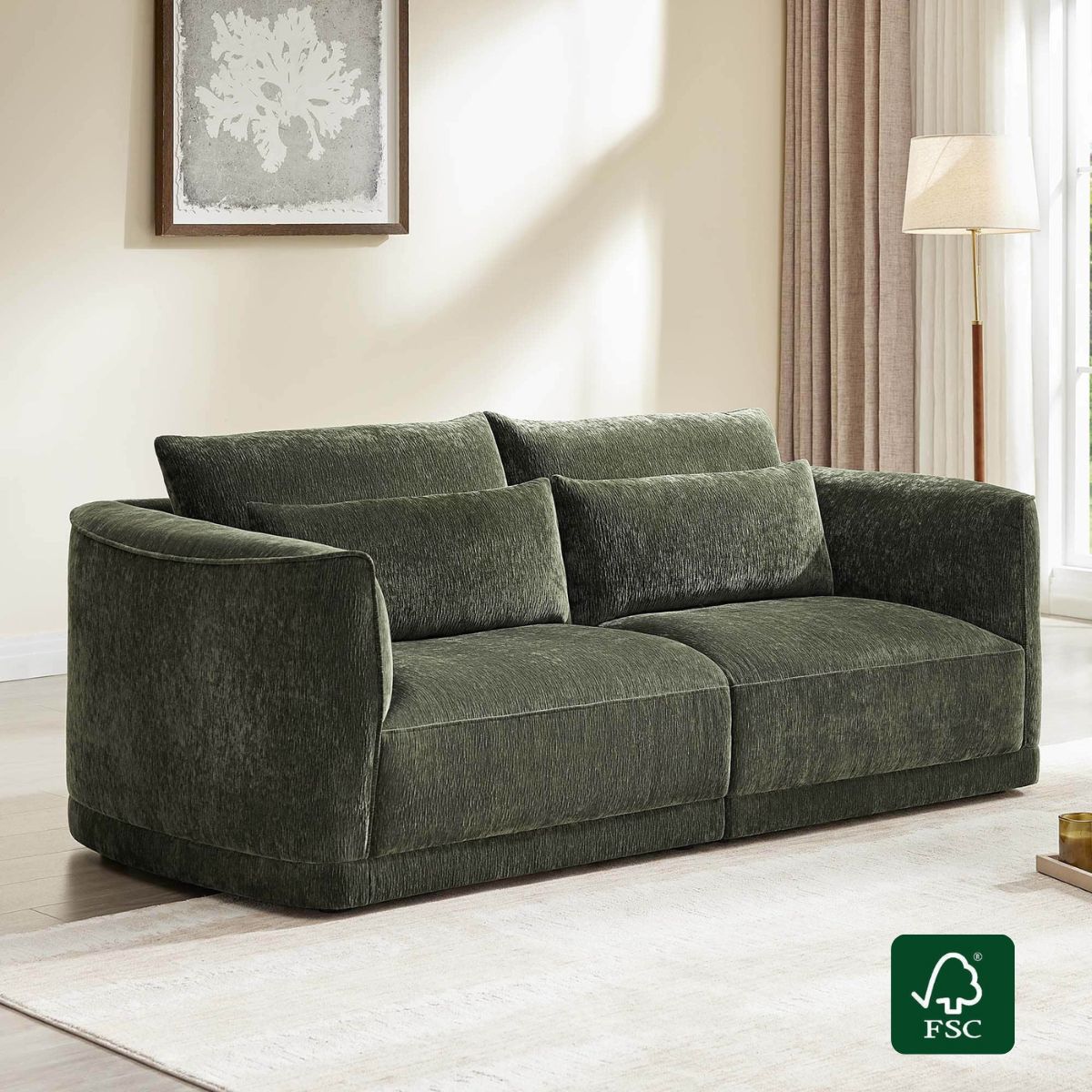 Modular Curved Chenille Sofa in Daisy Design with Down-Filled Cushions