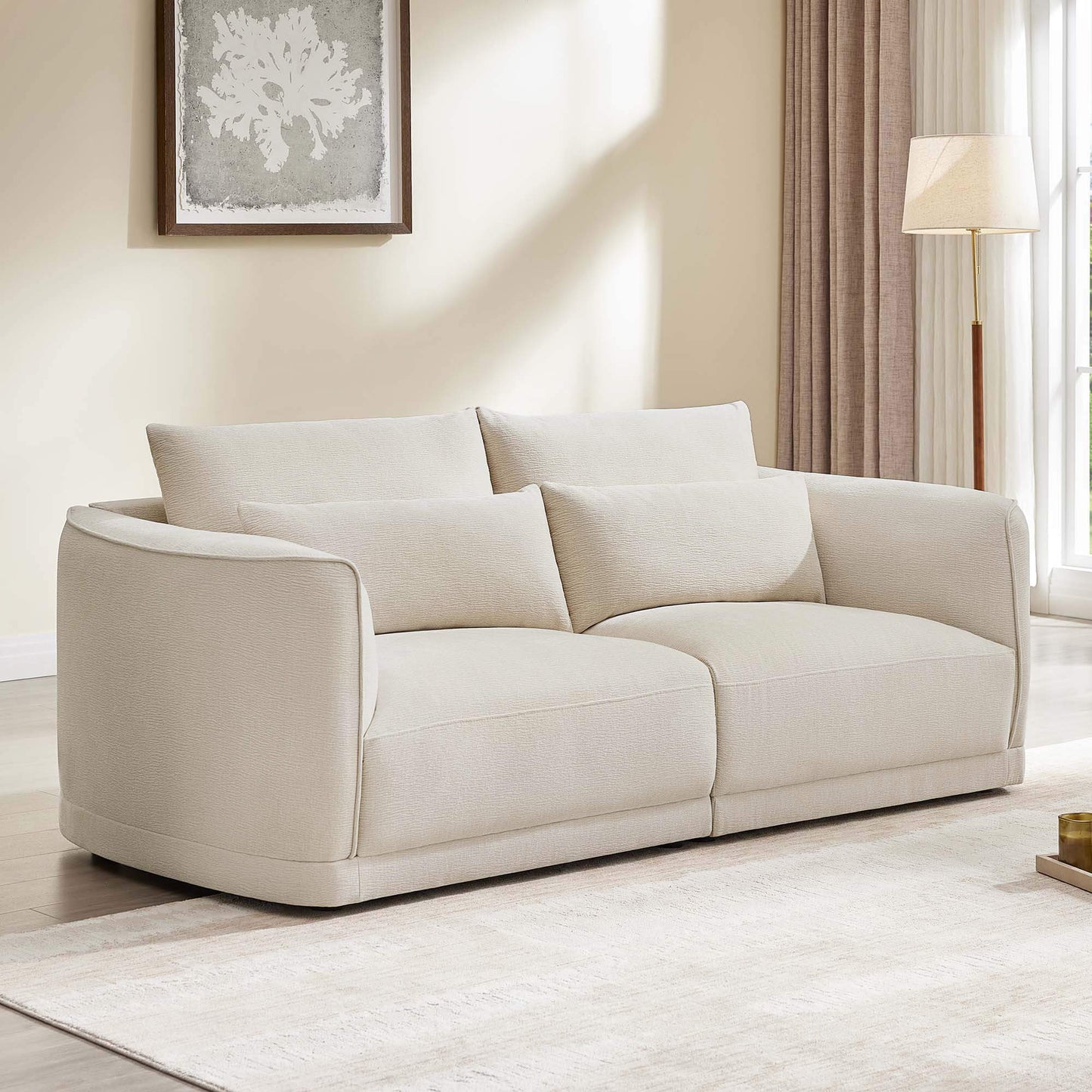 Modular Curved Chenille Sofa in Daisy Design with Down-Filled Cushions