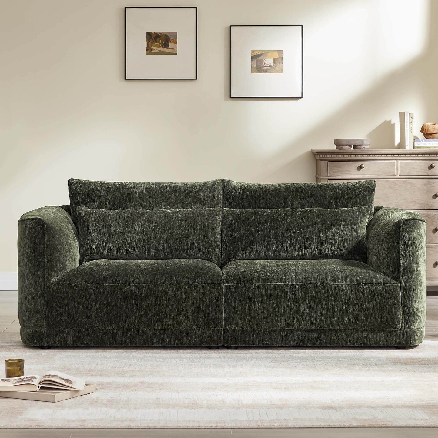 Modular Curved Chenille Sofa in Daisy Design with Down-Filled Cushions