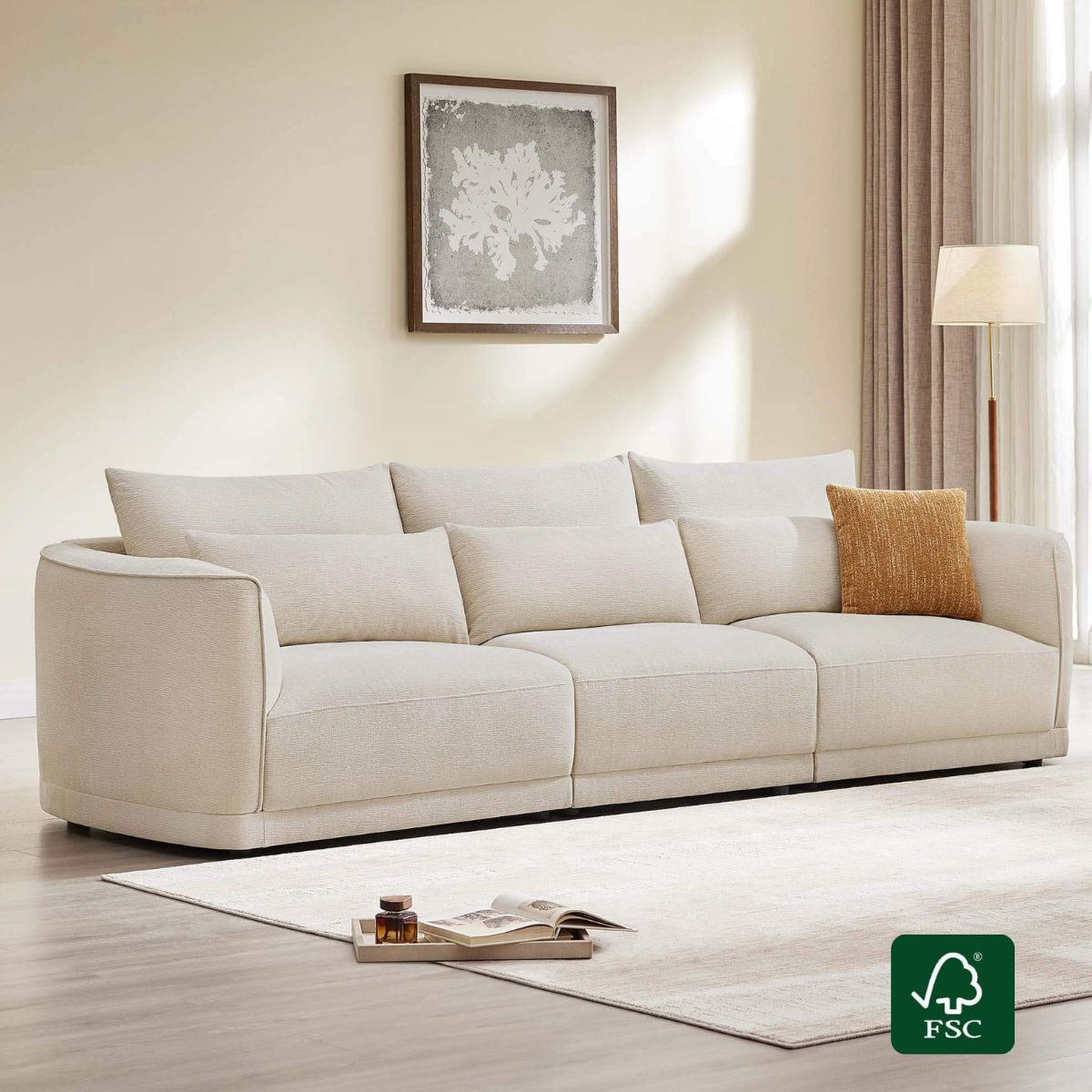 Modular Curved Sofa in Chenille with Down-Filled Cushions