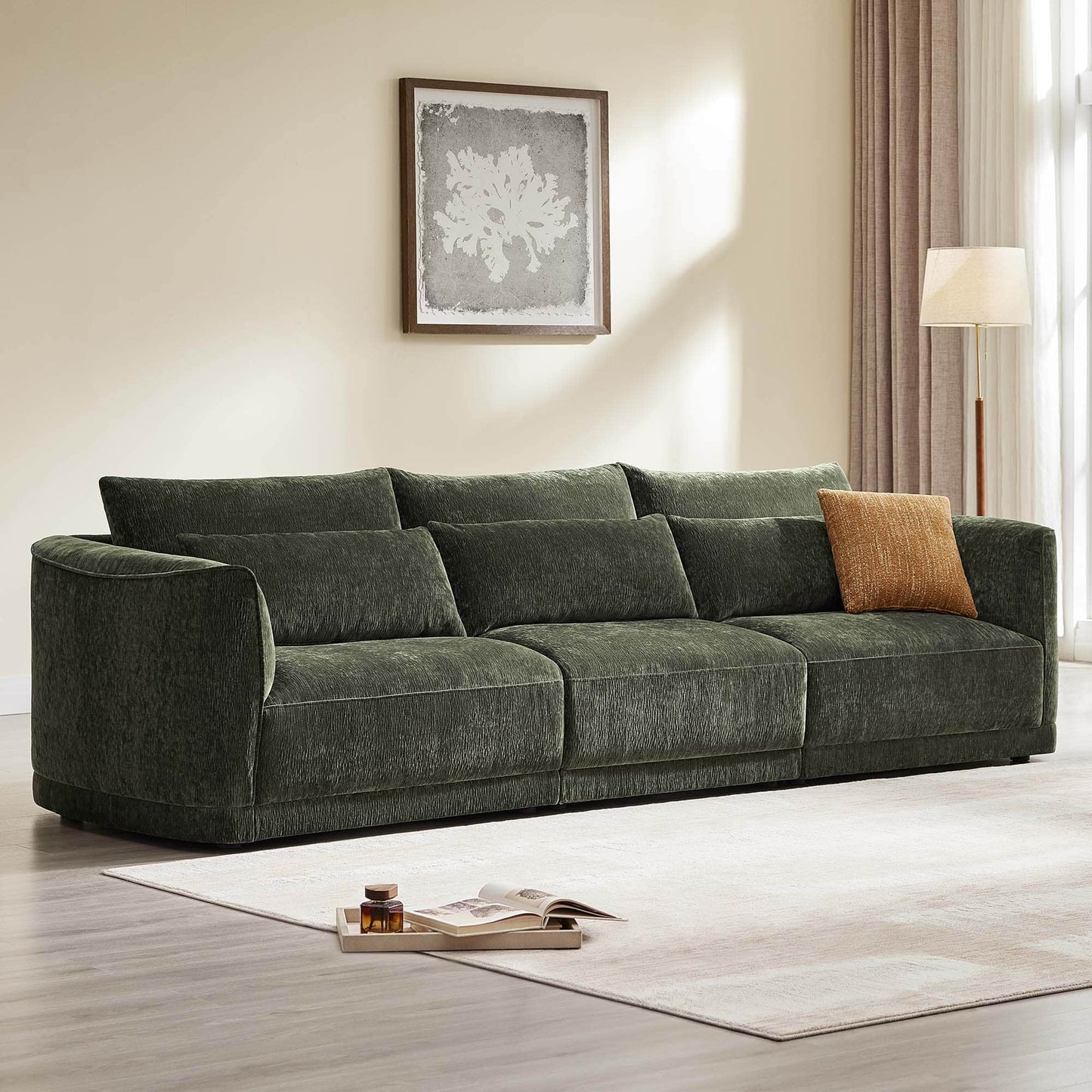 Modular Curved Sofa in Chenille with Down-Filled Cushions