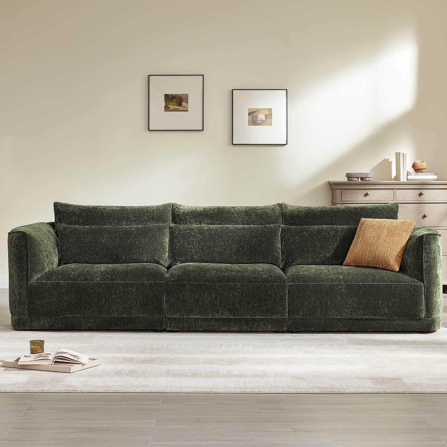 Modular Curved Sofa in Chenille with Down-Filled Cushions
