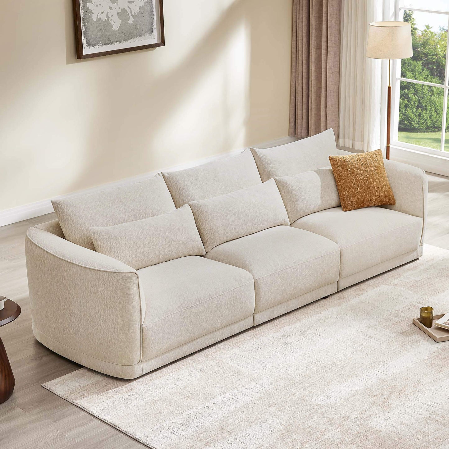 Modular Curved Sofa in Chenille with Down-Filled Cushions