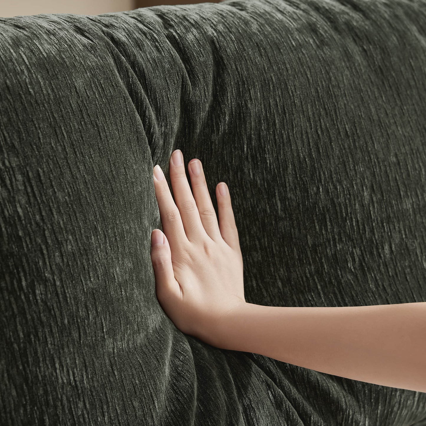 Modular Curved Sofa in Chenille with Down-Filled Cushions