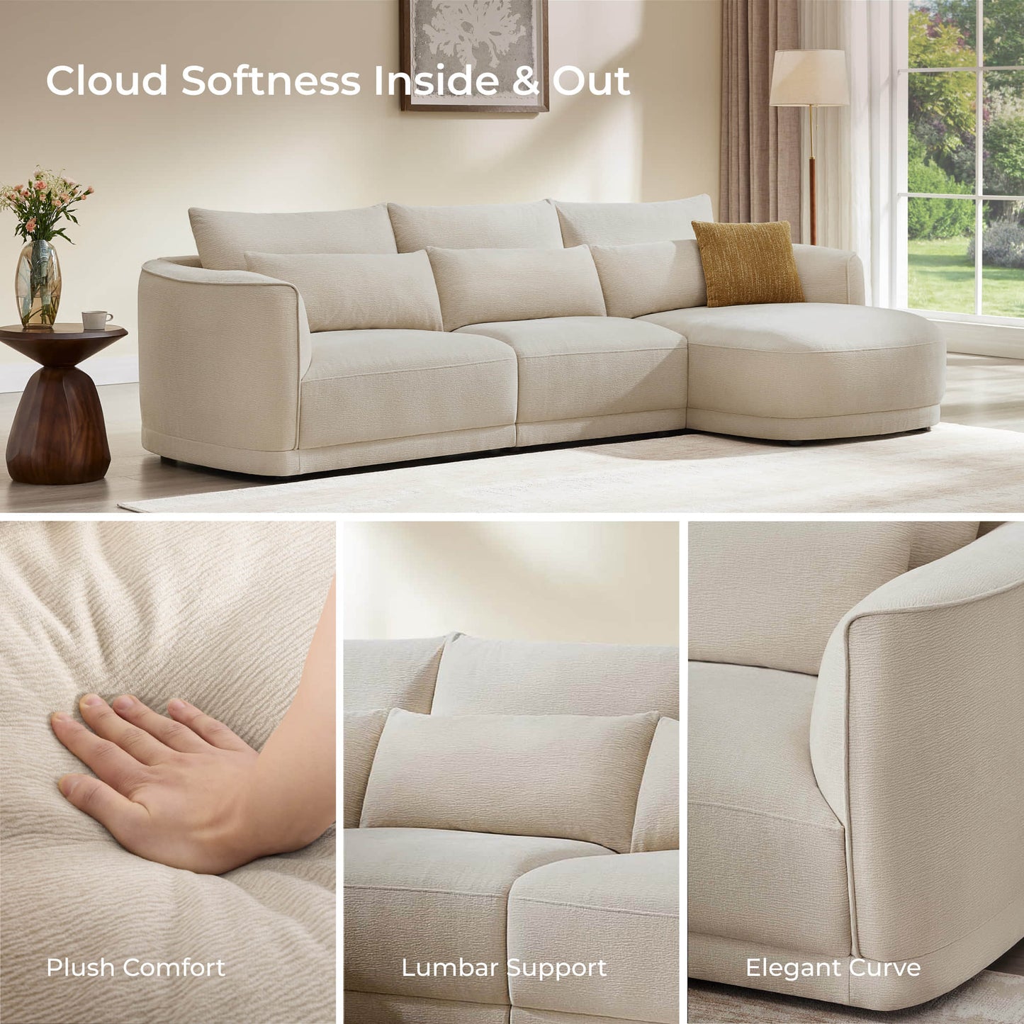 Modular Curved Sofa in Chenille with Down-Filled Cushions
