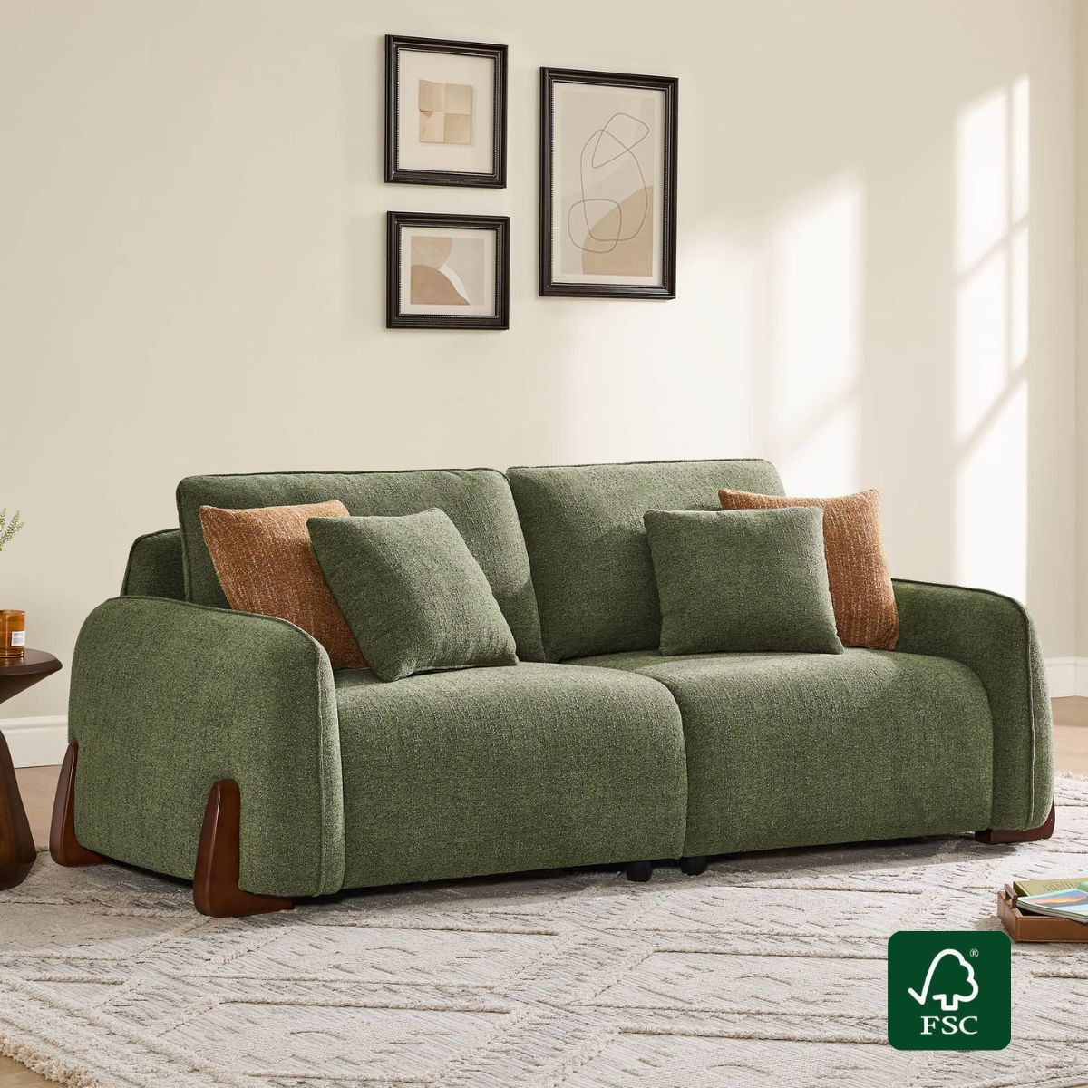 Modular Curved Sofa in Fabric with Wooden Legs