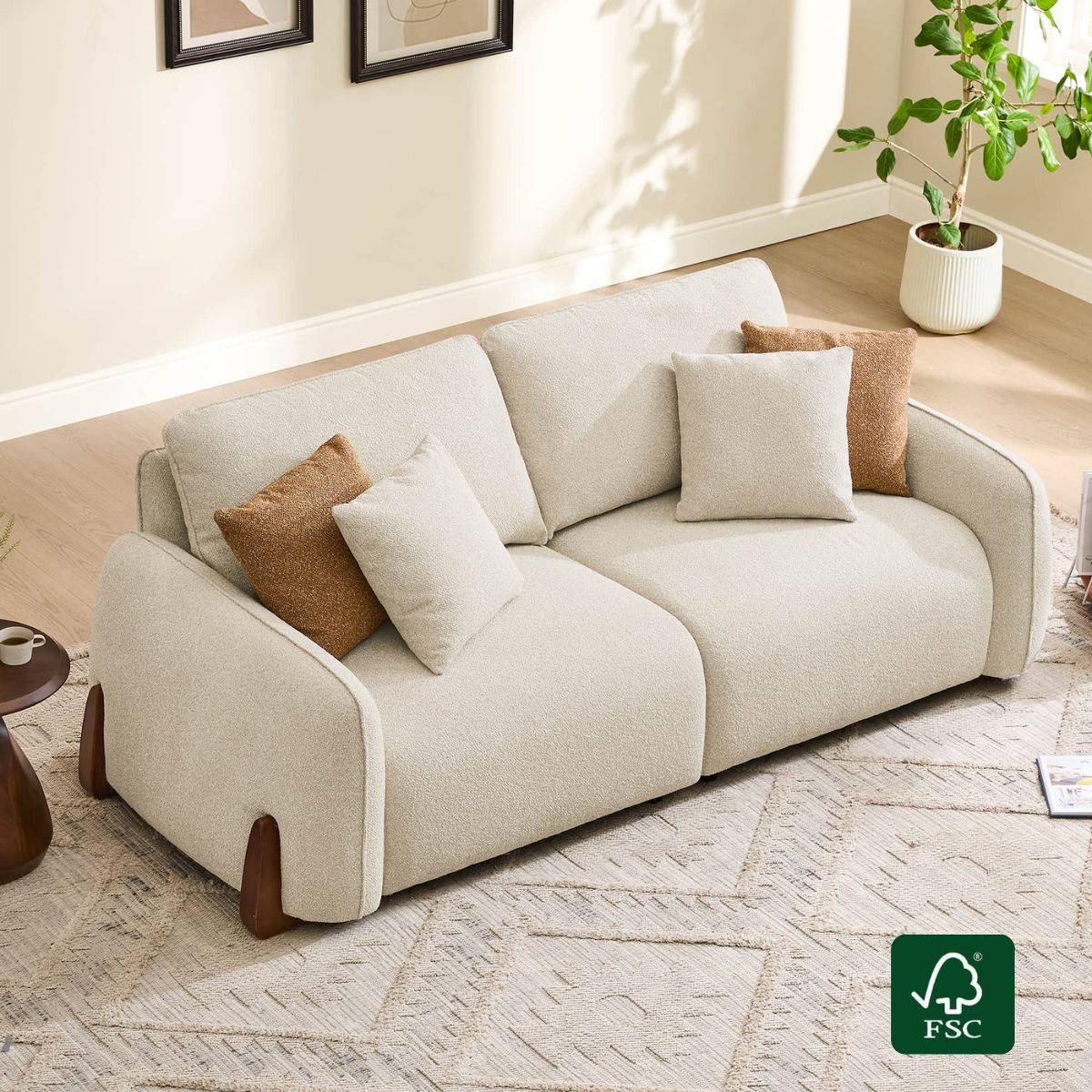 Modular Curved Sofa in Fabric with Wooden Legs