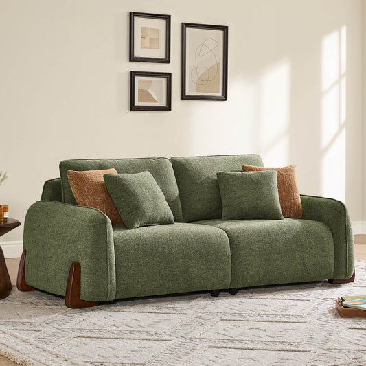 Modular Curved Sofa in Fabric with Wooden Legs