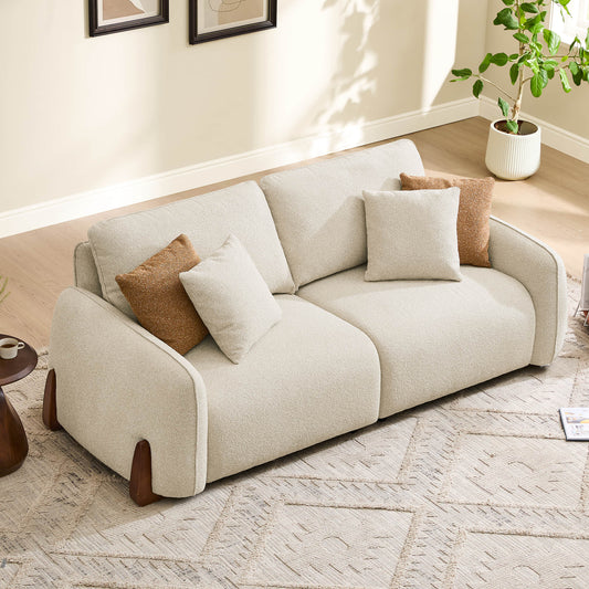 Modular Curved Sofa in Fabric with Wooden Legs