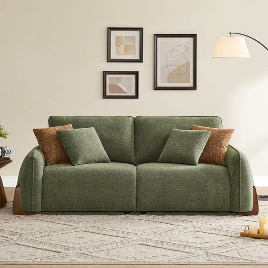 Modular Curved Sofa in Fabric with Wooden Legs