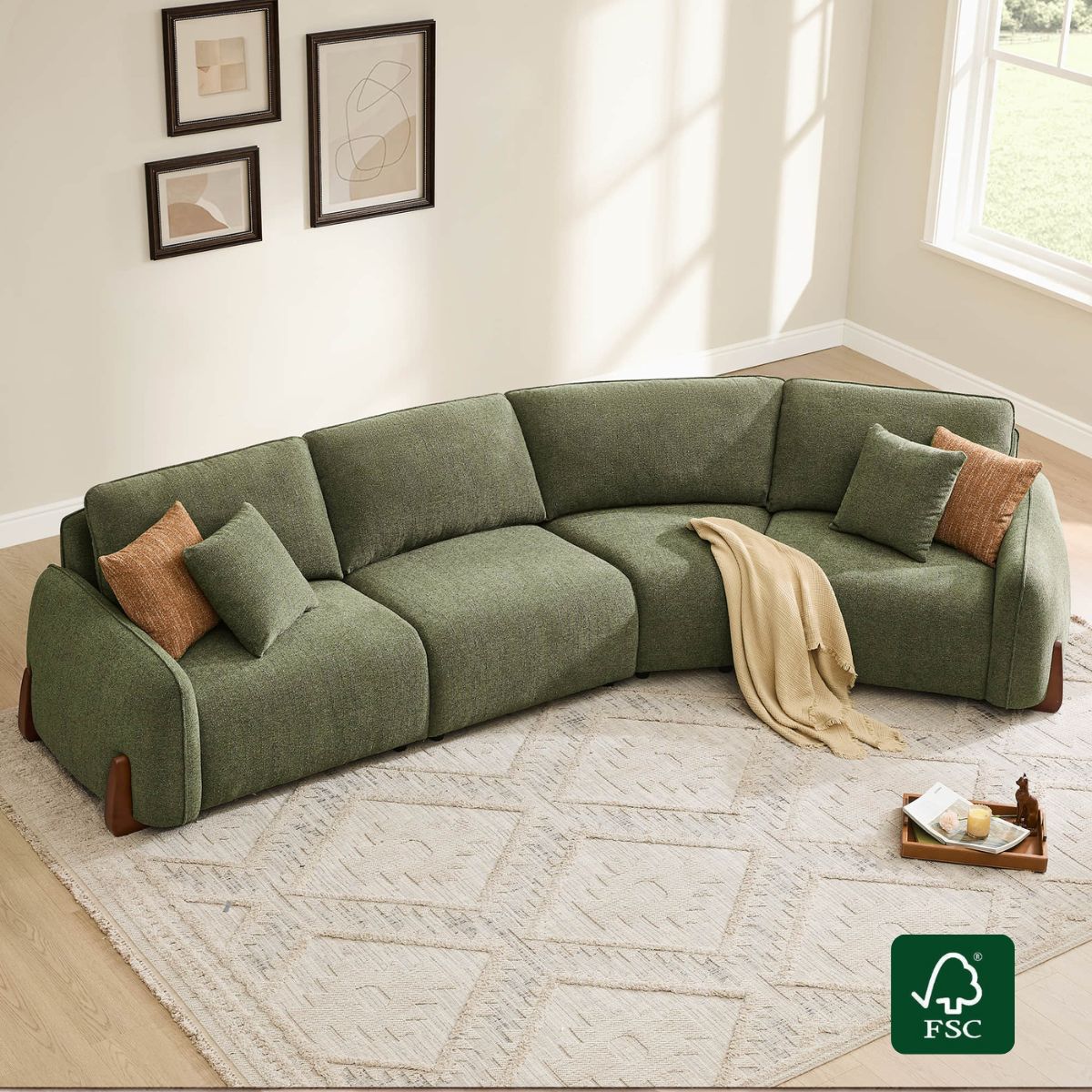 Modular Curved Sofa in Teleri Fabric with Wood Legs